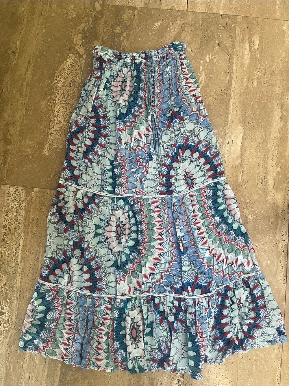 Melissa Odabash Blue & Pink Floral Tiered Maxi Skirt